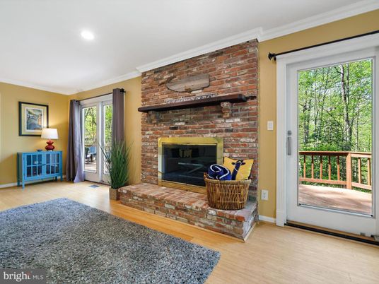 Fireplace, Interior, Recessed Lighting, Stone Walls, Wood Texture Flooring