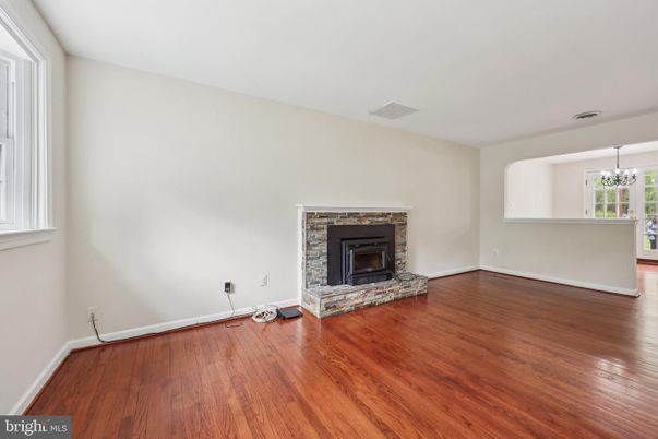 Chandelier, Empty room, Fireplace, Interior, Wood Texture Flooring