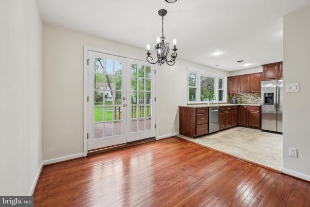 Chandelier, Interior, Kitchen, Recessed Lighting, Stainless Steel Appliances, Wood Texture Flooring