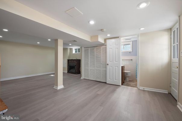 Bathroom, Empty room, Interior, Recessed Lighting, Wood Texture Flooring