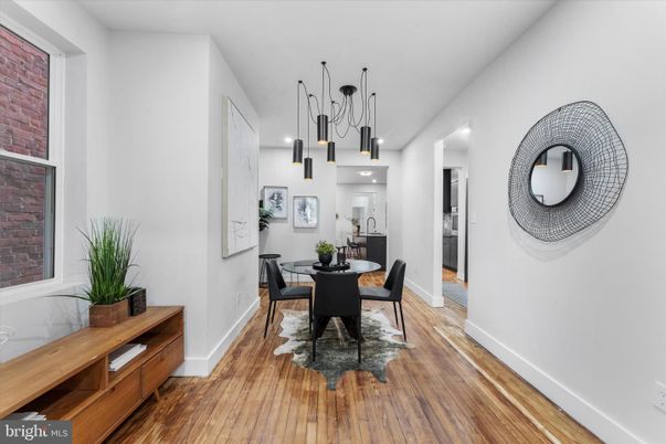 Dining room, Interior, Pendant Lights, Recessed Lighting, Stone Walls, Wood Texture Flooring