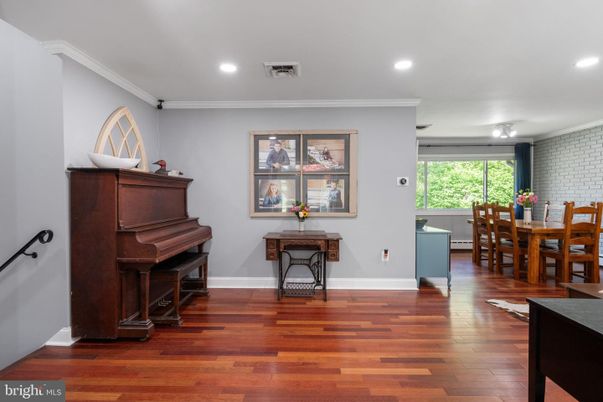 Dining room, Interior, Piano, Recessed Lighting, Wood Texture Flooring