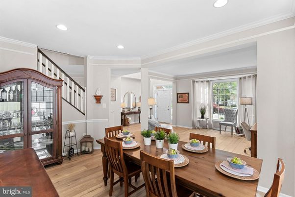Dining room, Interior, Recessed Lighting, Wood Texture Flooring