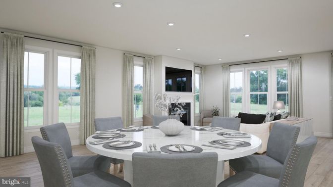 Dining room, Interior, Recessed Lighting, Wood Texture Flooring