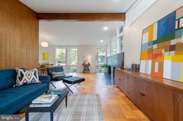 Interior, Living room, Pendant Lights, Recessed Lighting, Wooden Beams, Wood Texture Flooring