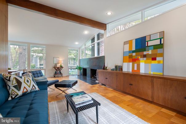 Fireplace, Interior, Living room, Recessed Lighting, Wooden Beams, Wood Texture Flooring