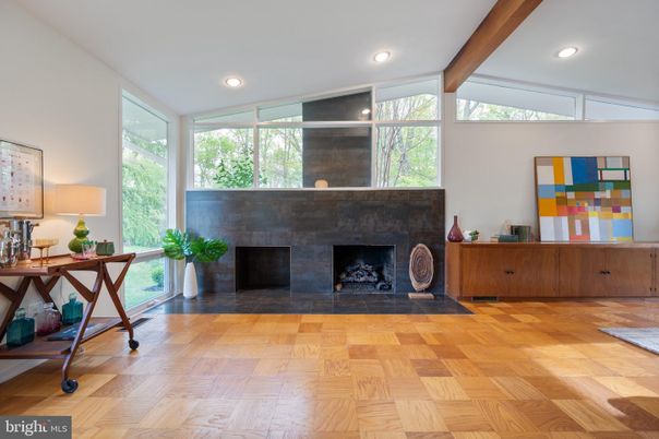 Fireplace, Interior, Recessed Lighting, Wooden Beams, Wood Texture Flooring