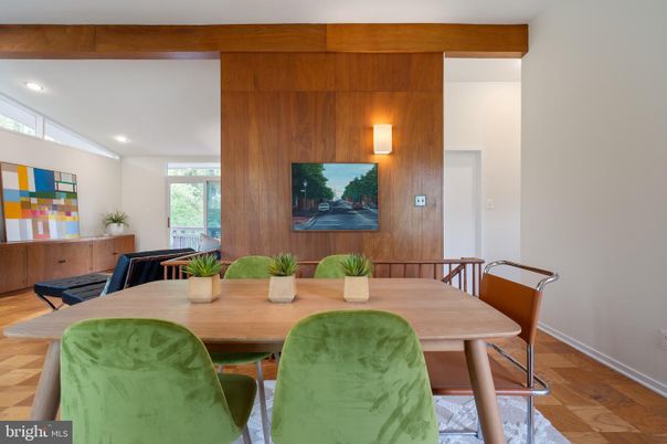 Dining room, Interior, Recessed Lighting, Wood Texture Flooring, Wooden Walls