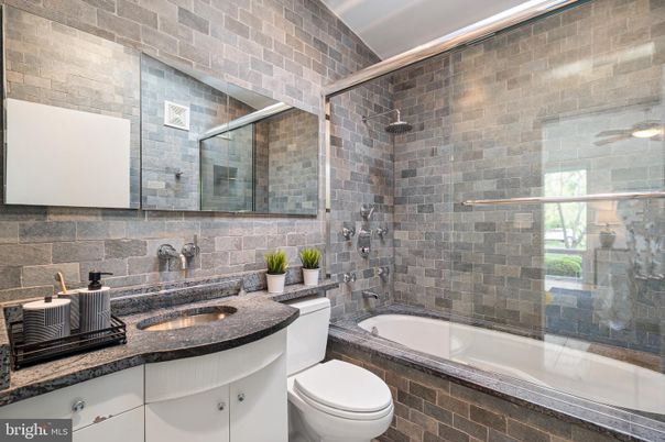 Bathroom, Glass Shower, Interior, Stone Walls