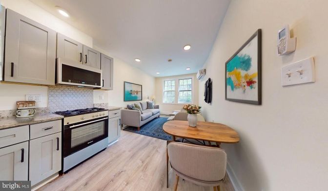 Interior, Kitchen, Living room, Recessed Lighting, Stainless Steel Appliances, Wood Texture Flooring