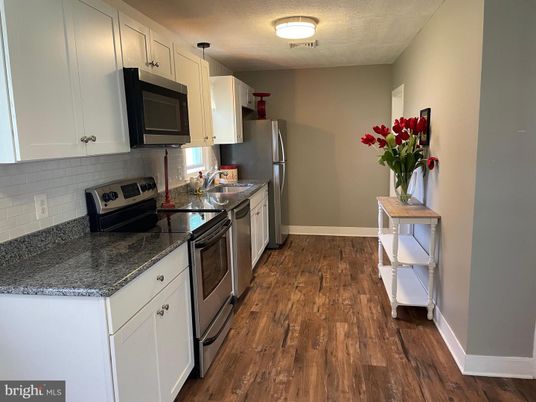Interior, Kitchen, Pendant Lights, Stainless Steel Appliances, Wood Texture Flooring
