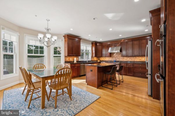 Chandelier, Dining room, Interior, Kitchen, Recessed Lighting, Wood Texture Flooring