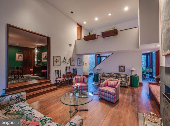 Fireplace, Interior, Living room, Piano, Recessed Lighting, Wood Texture Flooring