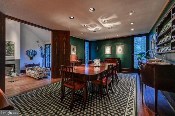 Dining room, Interior, Recessed Lighting, Wood Texture Flooring
