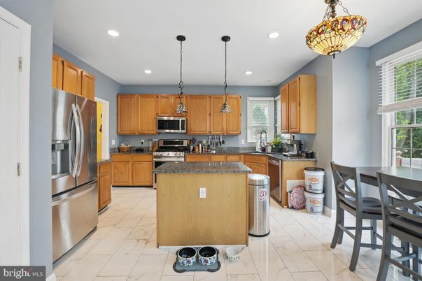 Interior, Kitchen, Marble, Pendant Lights, Recessed Lighting, Stainless Steel Appliances