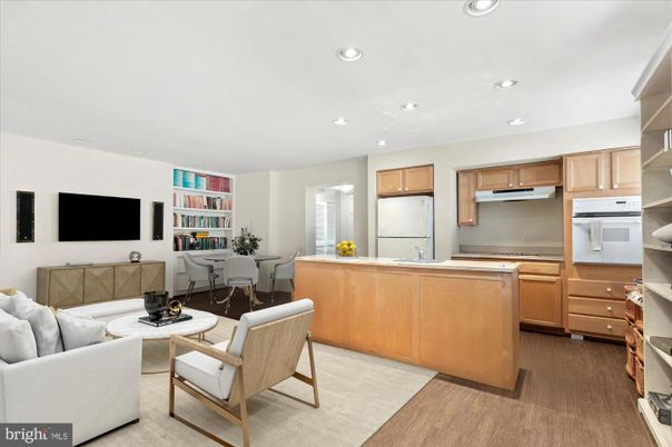 Dining room, Interior, Kitchen, Living room, Recessed Lighting, Stainless Steel Appliances, Wood Texture Flooring