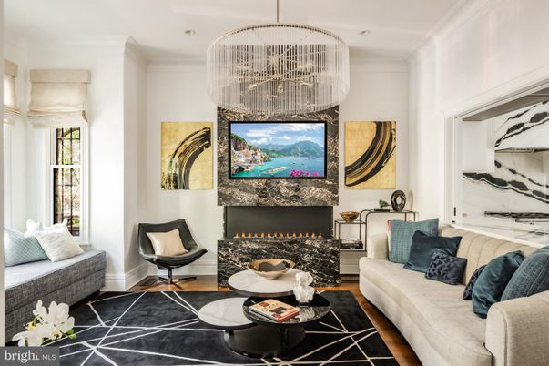 Chandelier, Fireplace, Interior, Living room