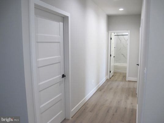 Bathroom, Interior, Marble Walls, Recessed Lighting, Wood Texture Flooring