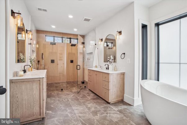 Bathroom, Dual Sink Vanities, Free Standing Baths, Glass Shower, Interior, Recessed Lighting