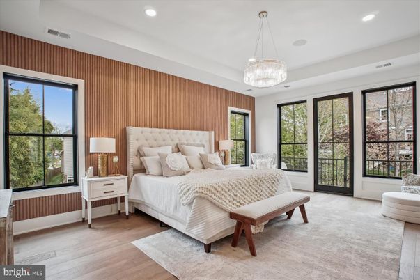 Bedroom, Interior, Pendant Lights, Recessed Lighting, Wood Texture Flooring