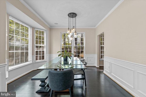Dining room, Interior, Pendant Lights, Wood Texture Flooring