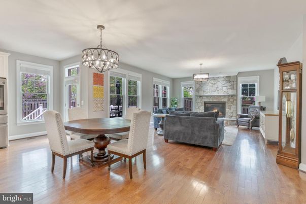 Chandelier, Dining room, Fireplace, Interior, Living room, Wood Texture Flooring