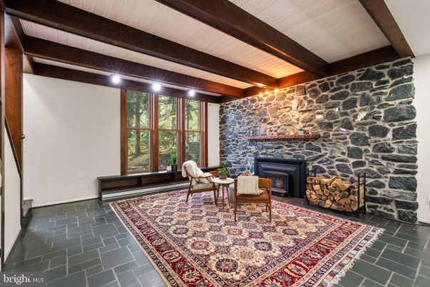 Fireplace, Interior, Stone Walls, Wooden Beams
