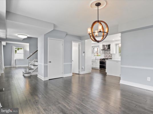 Chandelier, Interior, Kitchen, Pendant Lights, Wood Texture Flooring