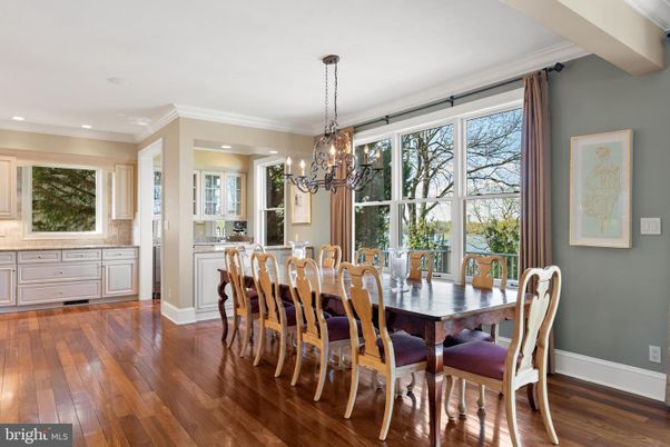 Chandelier, Dining room, Interior, Recessed Lighting, Wood Texture Flooring