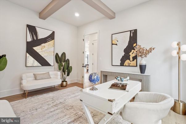 Home Office, Interior, Recessed Lighting, Wooden Beams, Wood Texture Flooring