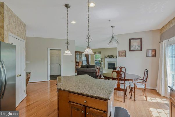 Dining room, Fireplace, Interior, Kitchen, Living room, Pendant Lights, Recessed Lighting, Wood Texture Flooring