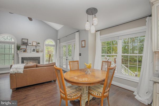 Dining room, Fireplace, Interior, Living room, Pendant Lights, Wood Texture Flooring
