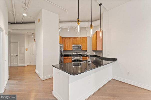 Interior, Kitchen, Pendant Lights, Stainless Steel Appliances, Wood Texture Flooring