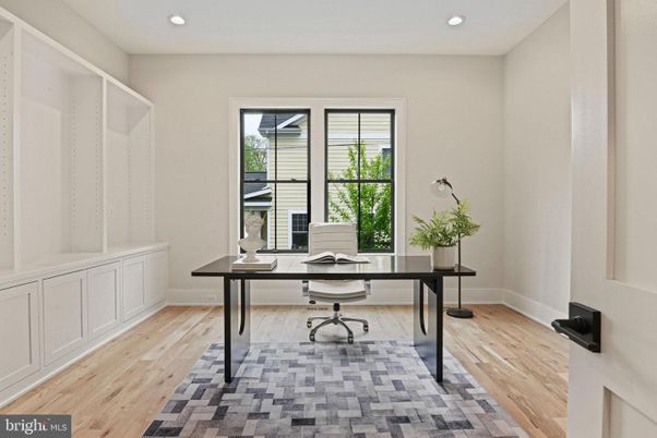 Home Office, Interior, Recessed Lighting, Wood Texture Flooring