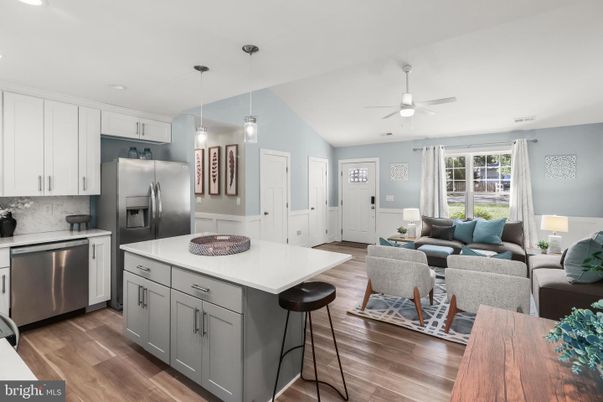 Interior, Kitchen, Living room, Pendant Lights, Recessed Lighting, Stainless Steel Appliances, Wood Texture Flooring
