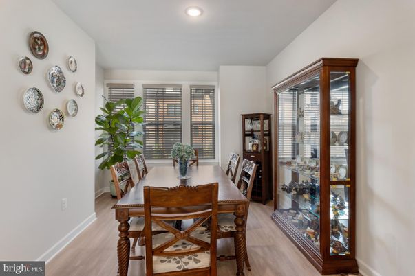 Dining room, Interior, Recessed Lighting, Wood Texture Flooring