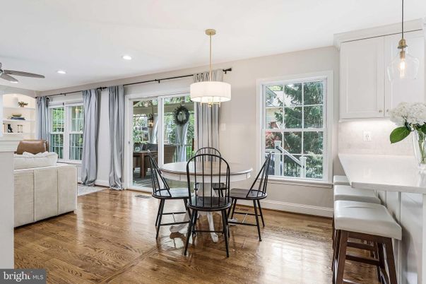 Dining room, Interior, Pendant Lights, Recessed Lighting, Wood Texture Flooring