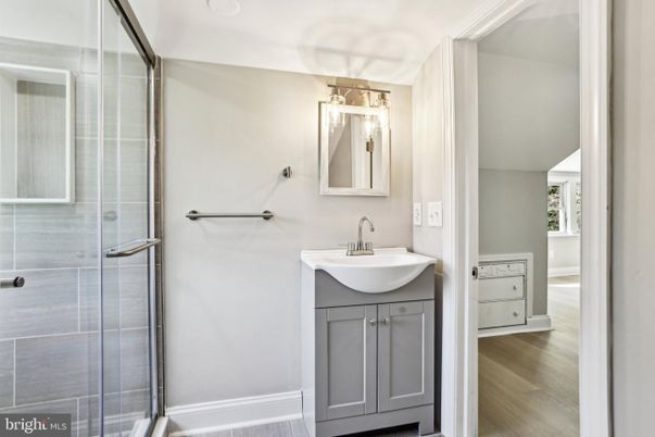 Bathroom, Glass Shower, Interior, Wood Texture Flooring