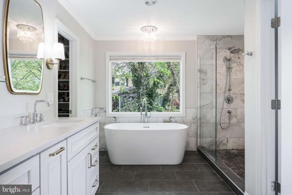 Bathroom, Free Standing Baths, Glass Shower, Interior, Marble Walls