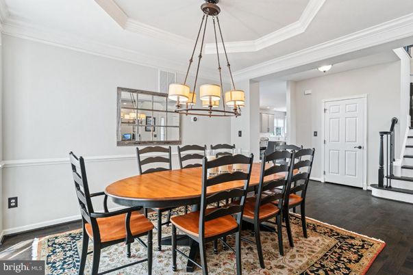 Chandelier, Dining room, Interior, Wood Texture Flooring