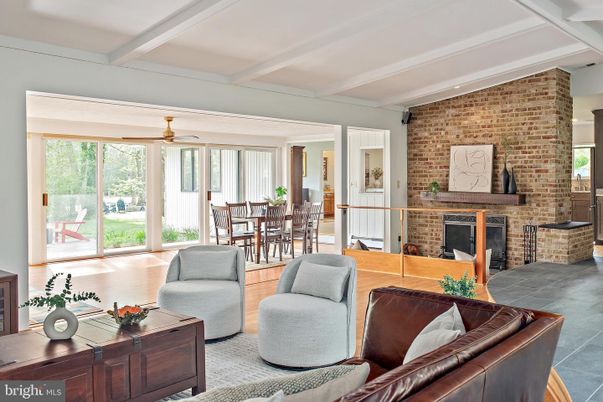 Dining room, Fireplace, Interior, Living room, Stone Walls