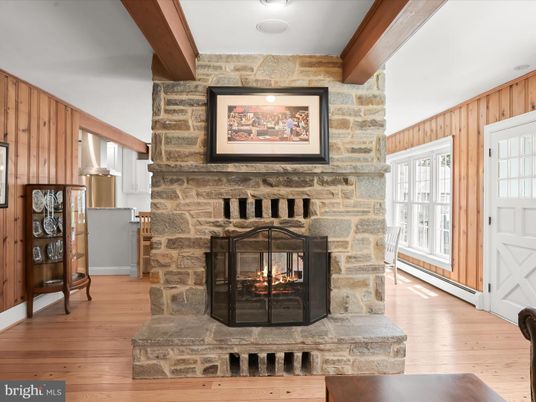 Fireplace, Interior, Stone Walls, Wood Texture Flooring, Wooden Walls