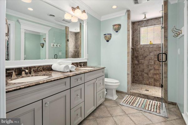 Bathroom, Dual Sink Vanities, Glass Shower, Interior, Recessed Lighting