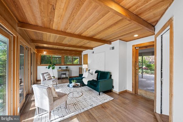 Interior, Living room, Recessed Lighting, Wooden Beams, Wooden Ceilings, Wood Texture Flooring