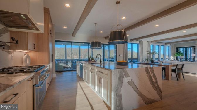 Dining room, Interior, Kitchen, Living room, Pendant Lights, Recessed Lighting, Stainless Steel Appliances, Wood Texture Flooring