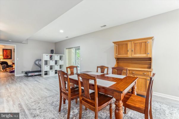 Dining room, Interior, Recessed Lighting, Wood Texture Flooring