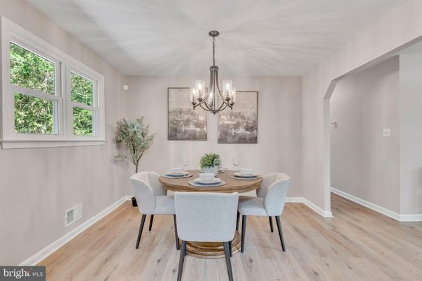 Chandelier, Dining room, Interior, Wood Texture Flooring