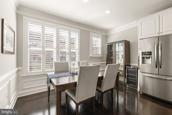 Dining room, Interior, Kitchen, Recessed Lighting, Stainless Steel Appliances, Wood Texture Flooring