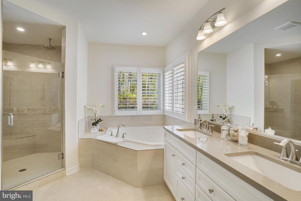 Bathroom, Dual Sink Vanities, Glass Shower, Interior, Recessed Lighting