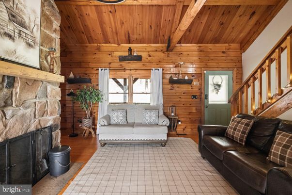 Fireplace, Interior, Living room, Stone Walls, Wooden Ceilings, Wood Texture Flooring, Wooden Walls